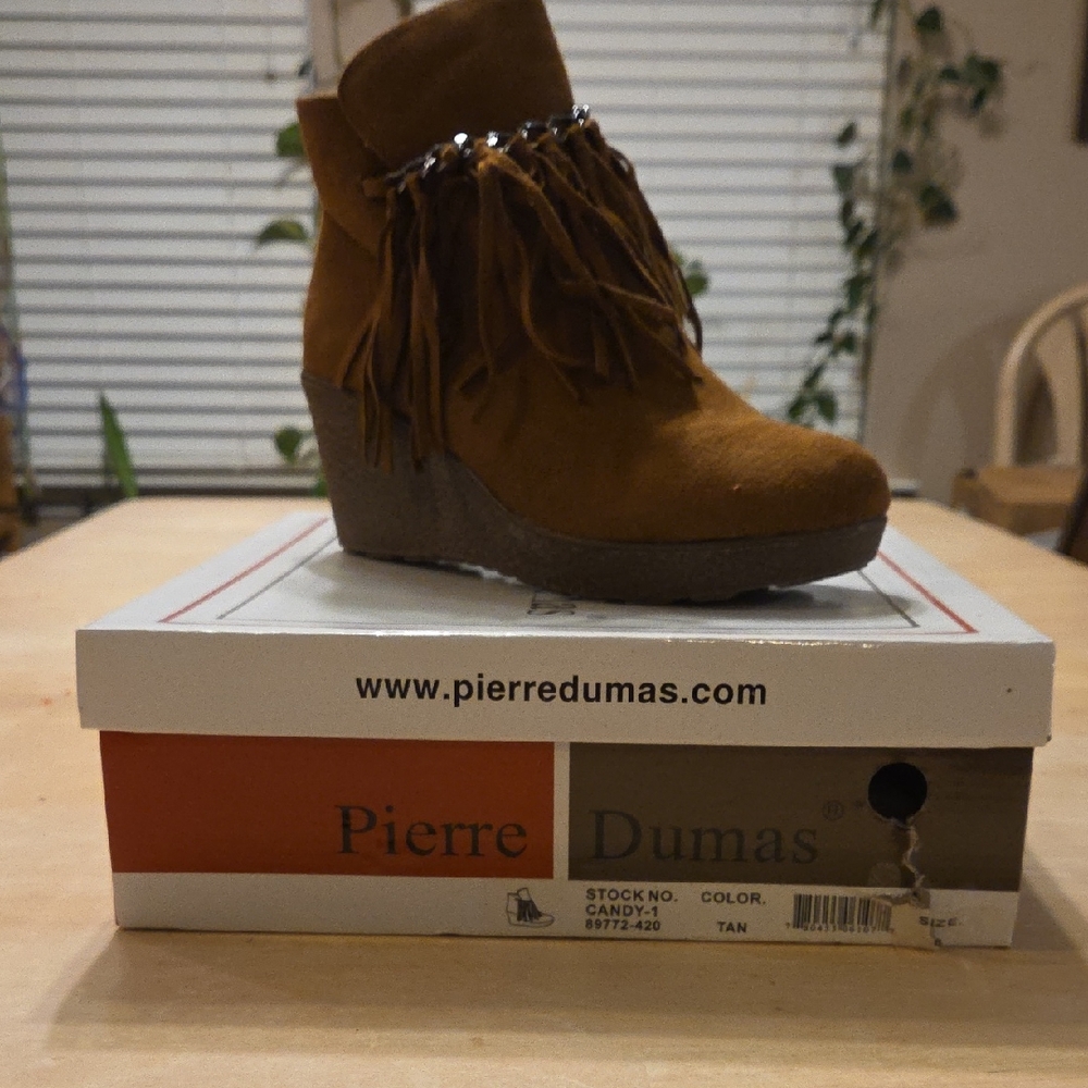 Pierre Dumas Brown Fringe Wedge Booties